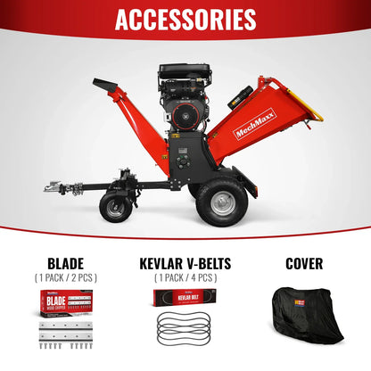 8 inch ZONSEN E-Start 1000cc 35hp Gas Powered 4 - Wheel Drum Wood Chipper with Taillight ,  B200