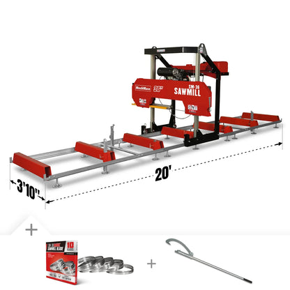 36" MAX Portable Sawmill,  25HP 688cc HONDA GX690 V-Twin Engine,  35" Board Width,  20' Track Length,  (10 Blades Included) SM36HMAX