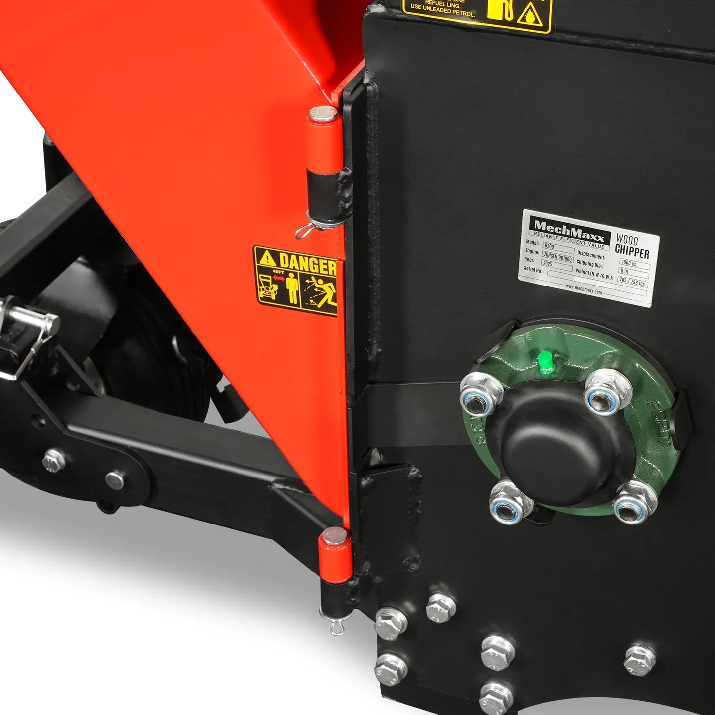 8 inch ZONSEN E-Start 1000cc 35hp Gas Powered 4 - Wheel Drum Wood Chipper with Taillight ,  B200